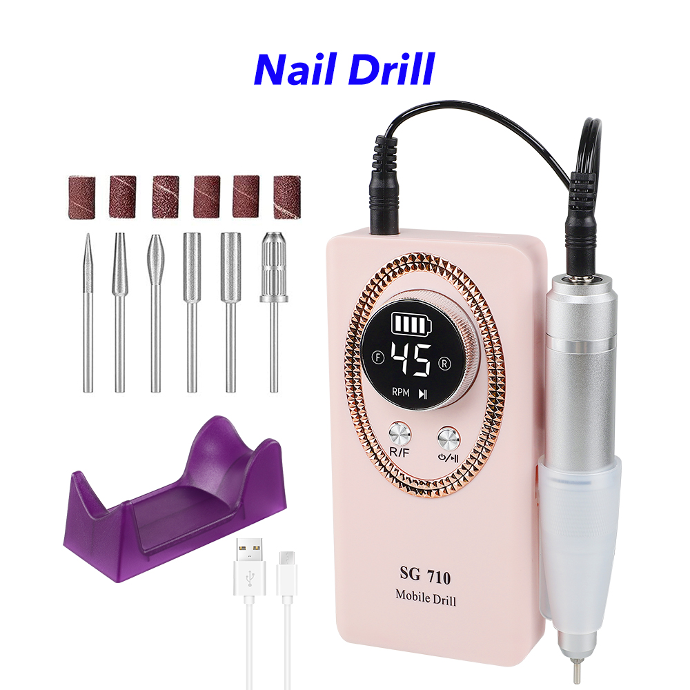 High Speed Portable Nail Drill Professional 45000 RPM Rechargeable Electric Nail File Machine(pink)