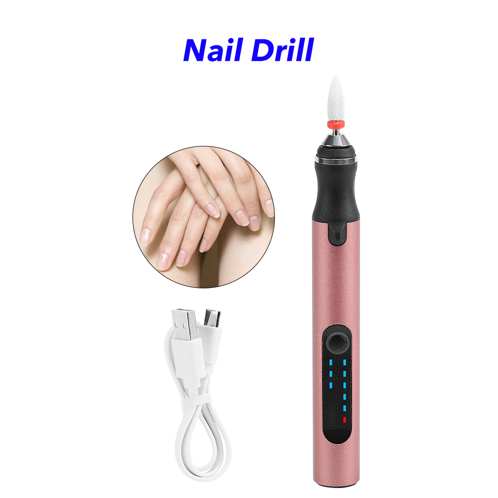 Portable Electric Nail Drill Cordless Usb Rechargeable Professional Nail Drill Machine (Rose Gold)