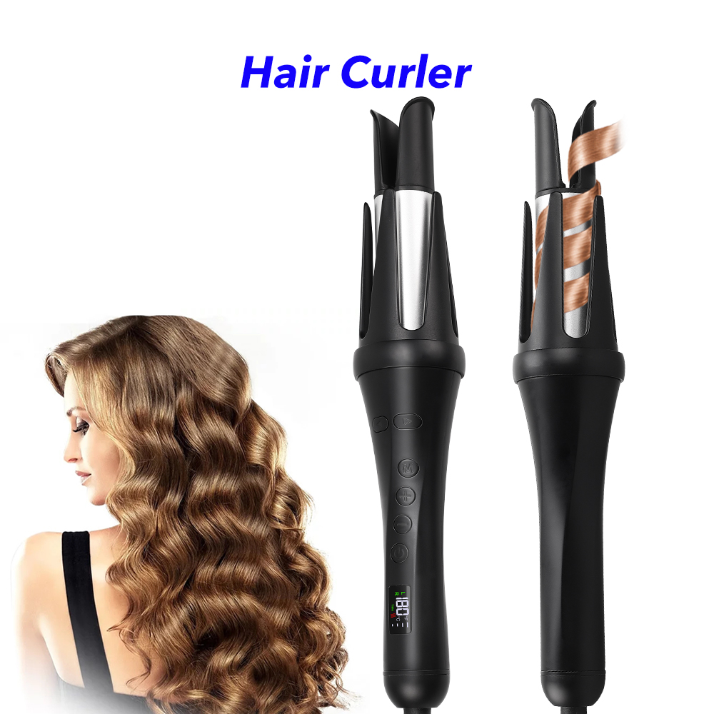 Automatic Curling Iron Professional Portable Rotating Auto Hair Curler With 7 Temperatures And 5 Timers (Black)