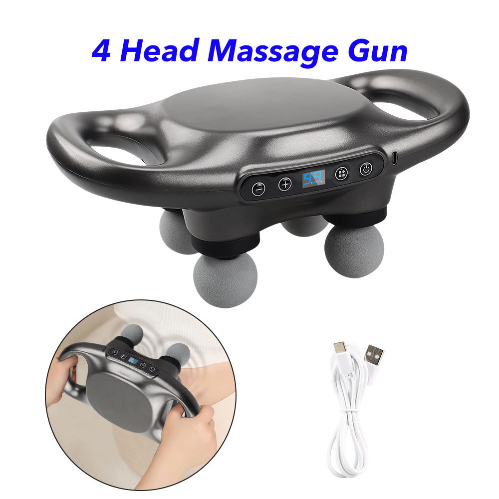 Custom Electric Massage Guns Body Deep Tissue Vibration Muscle Massager Gun Handheld 4 Head Back Massager