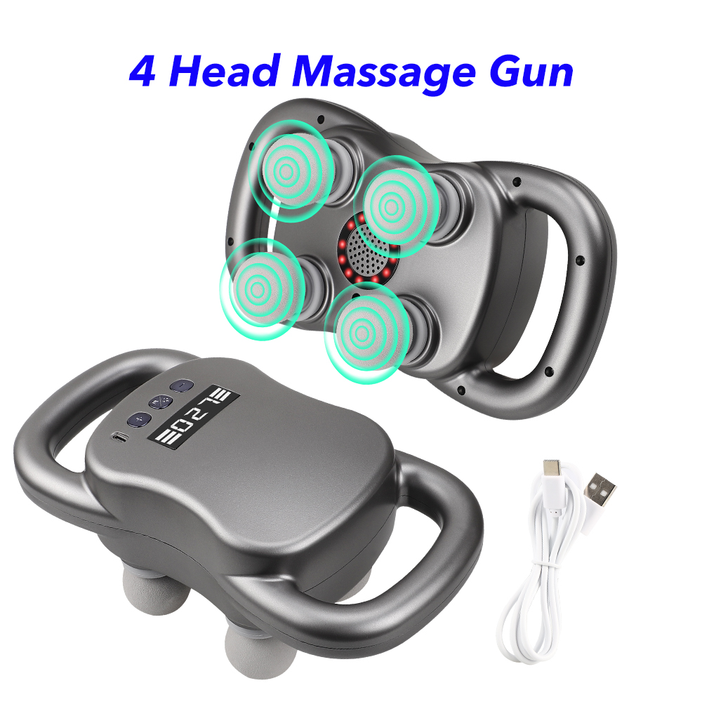 Professional 4 Heads Back Massager Handheld Body Deep Tissue Massage Gun with Infrared Light