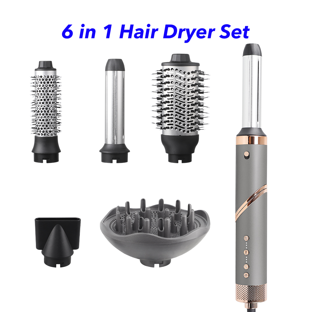 6 in 1 Fast Drying 110000Rpm Hair Dryer Professional Foldable Blow Dryer Fast Dry Low Noise Blow Dryer(Grey with diffuser)