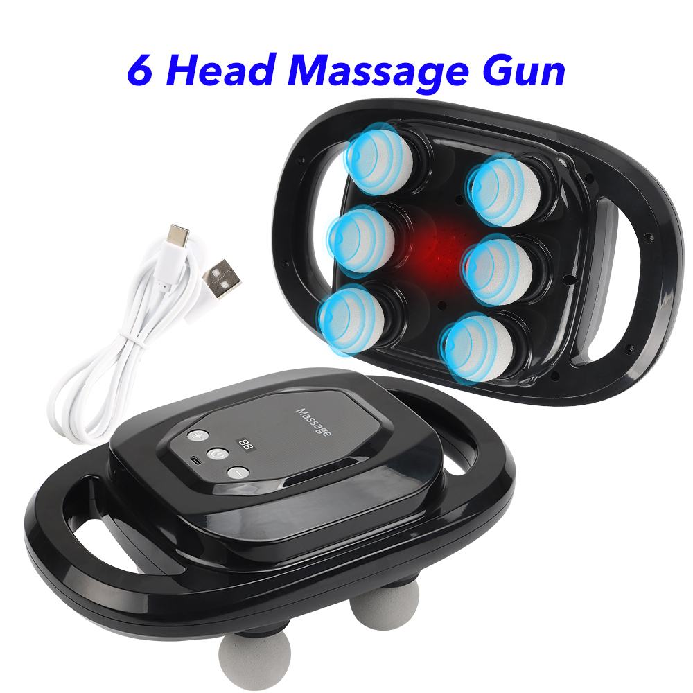 6 Head Percussion Full Body Massager Pain Relief Handheld Electric Muscle Massage Gun