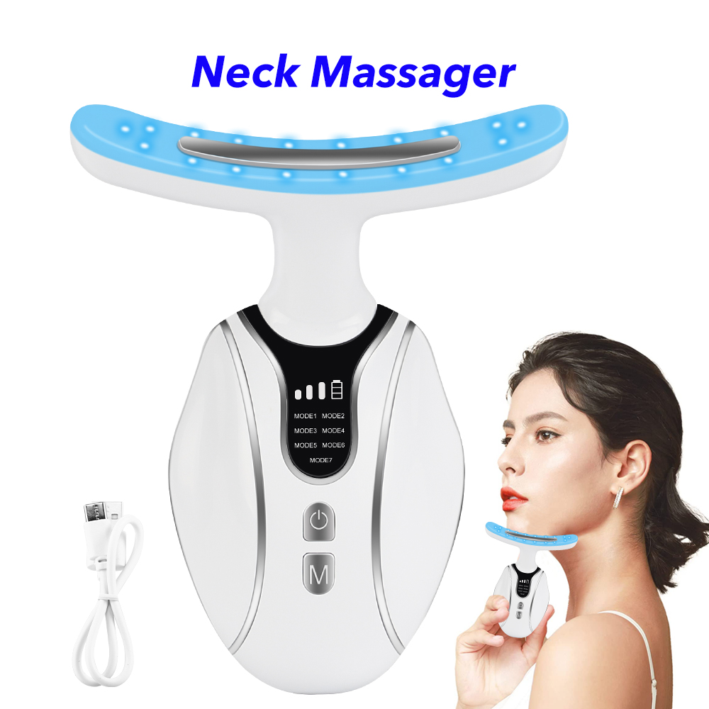 Skin Care Tool 7 Color Led Light Facial And Neck Massager Beauty Device For Home Use