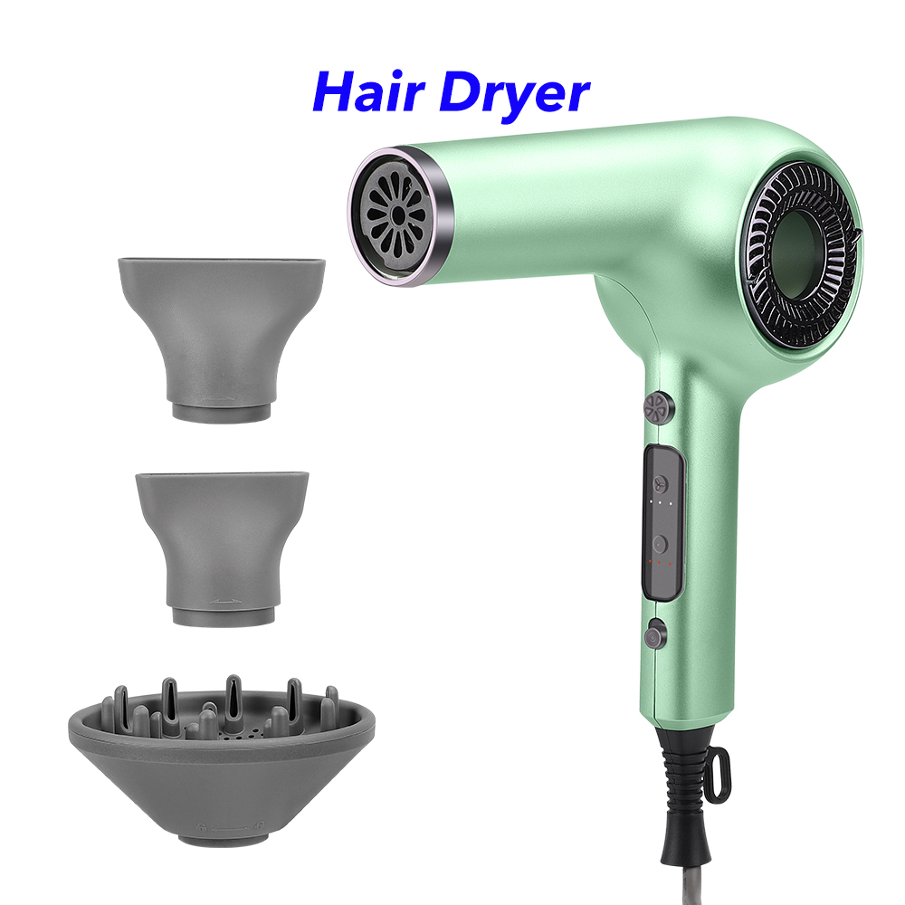 Professional New Arrival Hairdryers Fast Drying Multi Hair Styler 110000 Rpm High Speed Hair Dryer Blow Dryer with 3 Nozzles（Green）