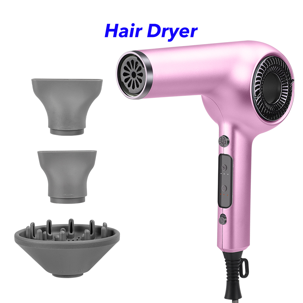 Professional New Arrival Hairdryers Fast Drying Multi Hair Styler 110000 Rpm High Speed Hair Dryer Blow Dryer with 3 Nozzles（Pink）