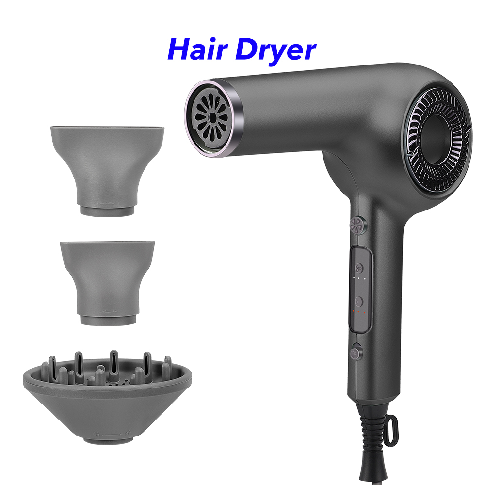 Professional New Arrival Hairdryers Fast Drying Multi Hair Styler 110000 Rpm High Speed Hair Dryer Blow Dryer with 3 Nozzles（Black）