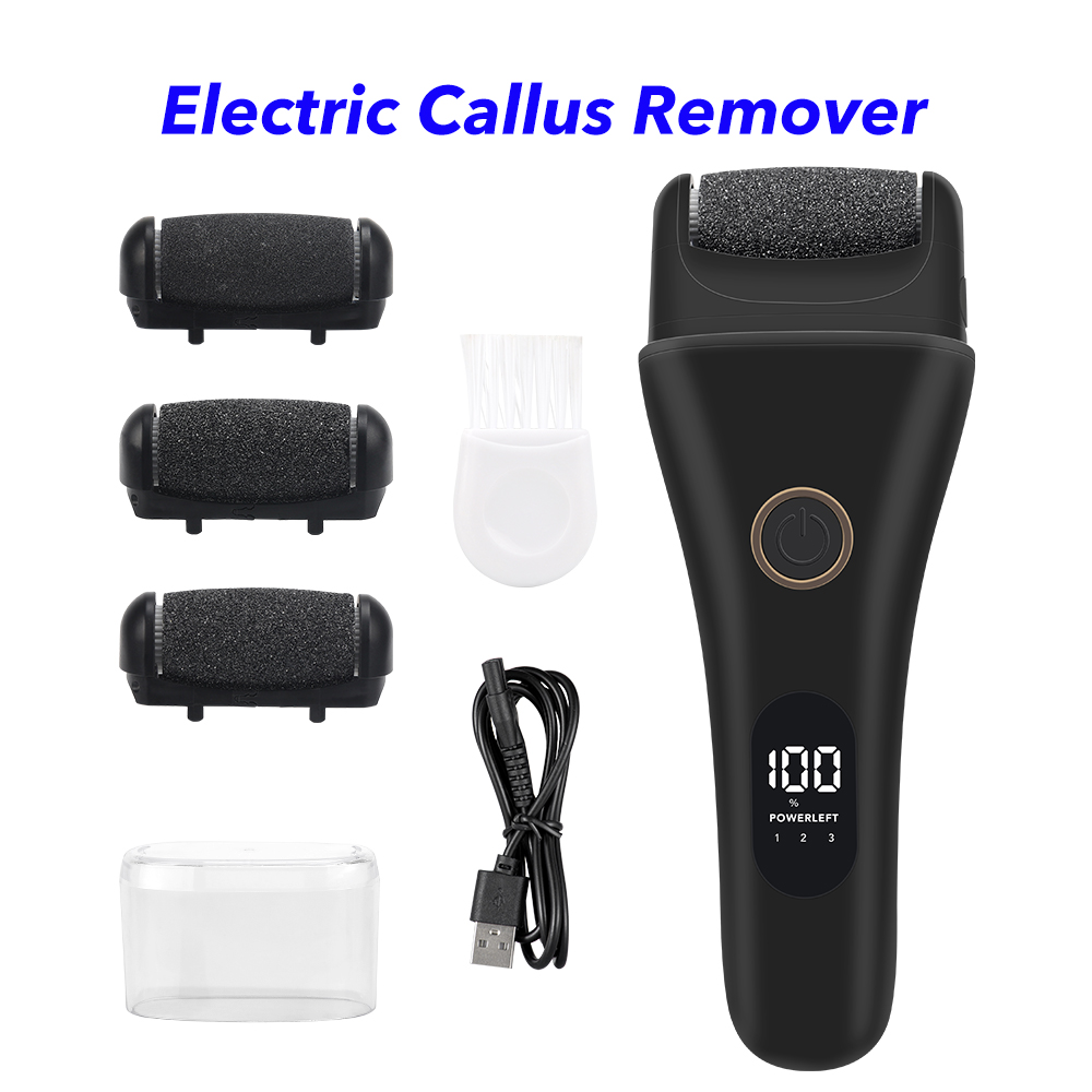 New Design Foot Care Pedicure Tools Professional Electric Callus Trimmer USB Charging Replacement Callus Remover Set (black)