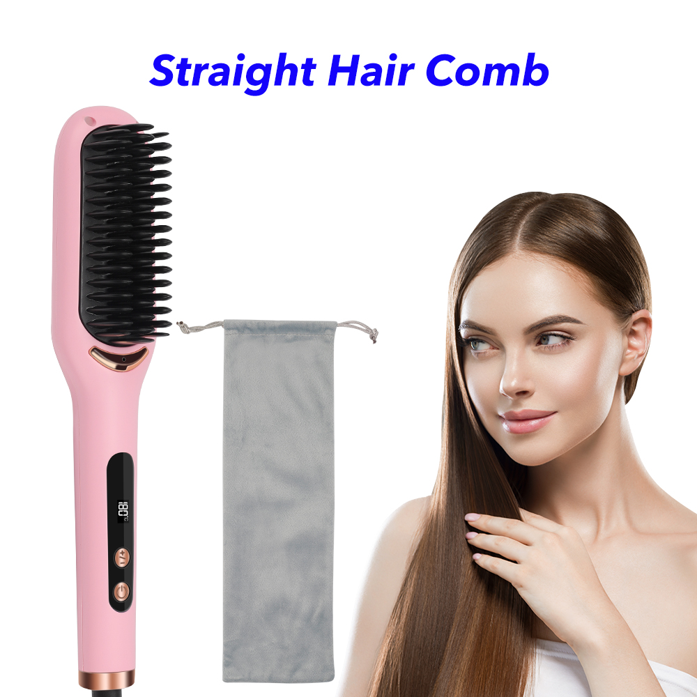 New Arrive 2 In 1 Electric Hot Comb Portable Ionic Hair Straightener Brush For Salon(Pink)