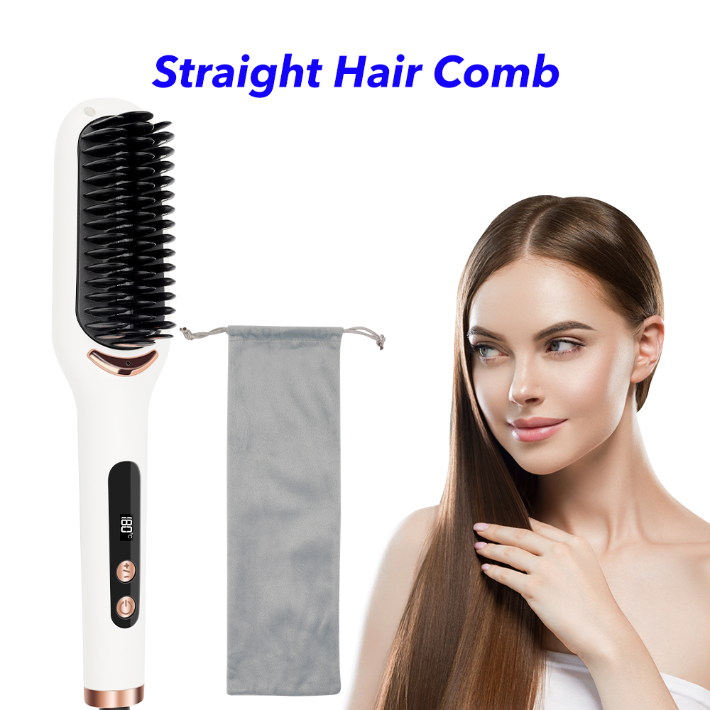 New Arrive 2 In 1 Electric Hot Comb Portable Ionic Hair Straightener Brush For Salon(White)