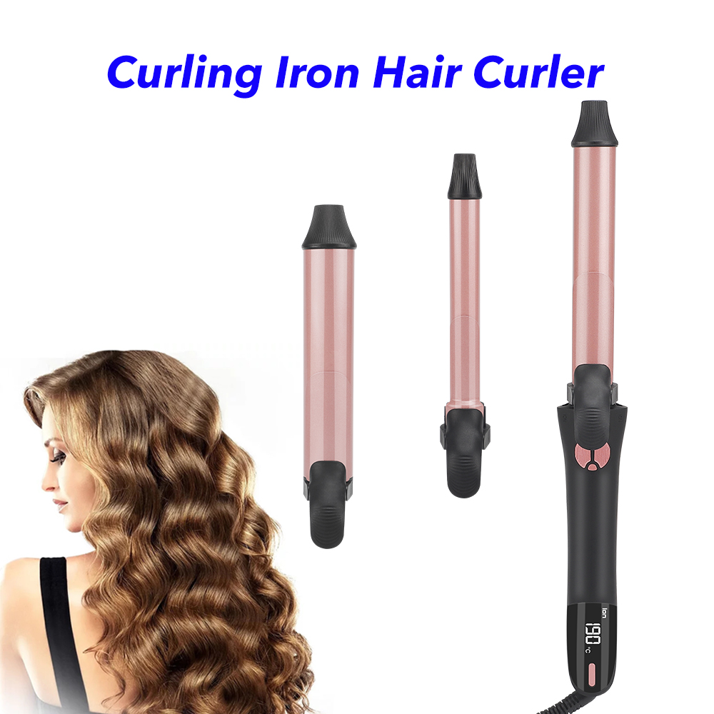 Professional Curling Iron Set 3 In 1 Hair Curler Ceramic Interchangeable Triple Barrel Curling Wand Hair Curler Set