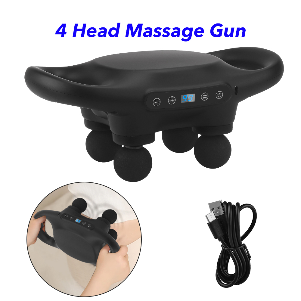 Custom Electric Massage Guns Body Deep Tissue Vibration Muscle Massager Gun Handheld 4 Head Back Massager (black)