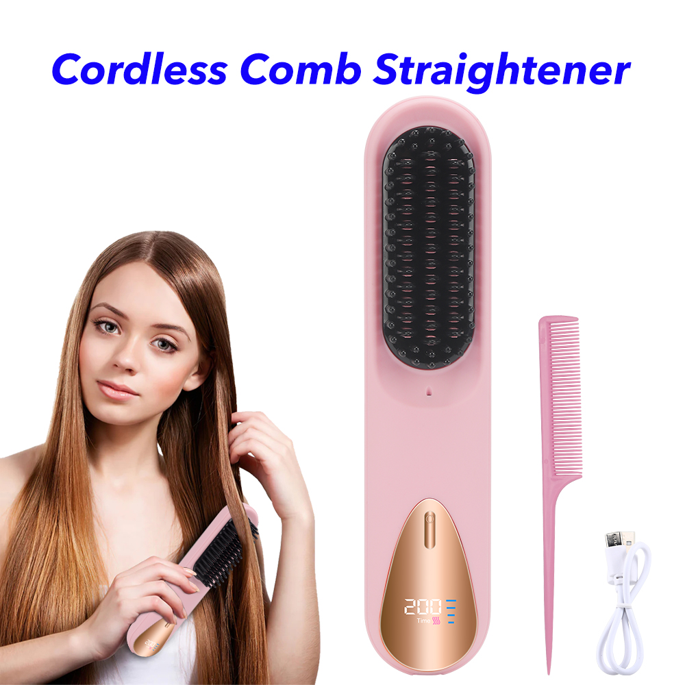 Portable Negative Ion Hot Comb USB Rechargeable Cordless Hair Straightener Brush Straightening Comb For Women