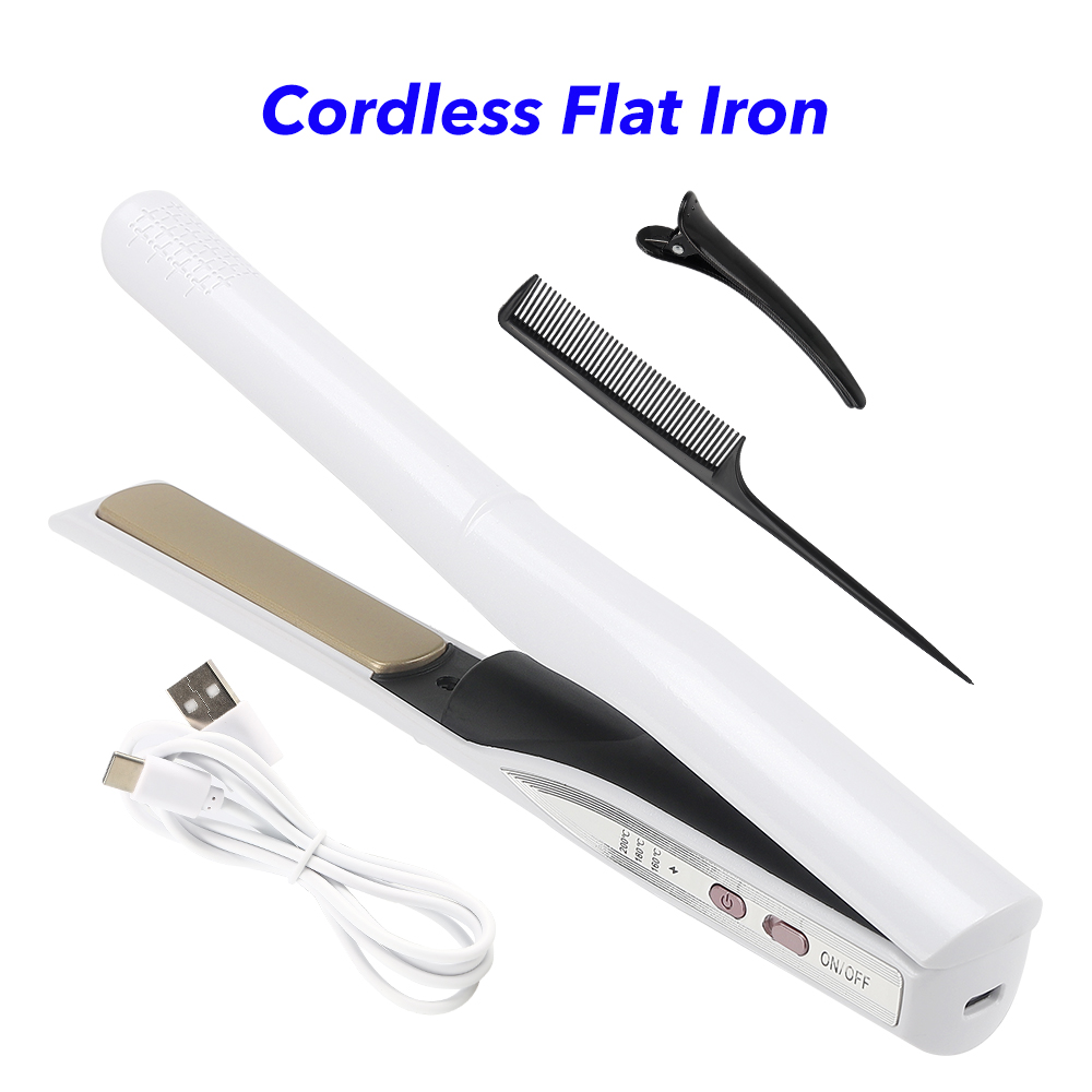 2 in 1 Adjustable Temperature Hair Straightener and Curler Mini Flat Iron Portable Cordless Hair Straightener