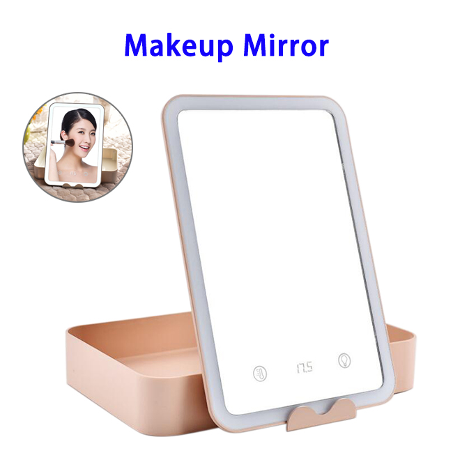 CE RoHS FCC Multifunctional Rechargeable Led Mirror for Cosmetics Makeup (Pink)