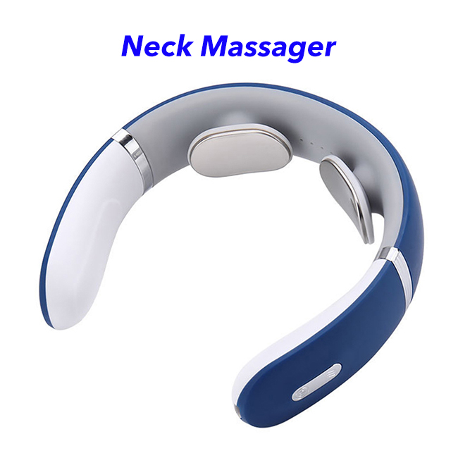 Cordless Massage Neck Ems Smart Electric Neck Massager with Heat(Bule ...