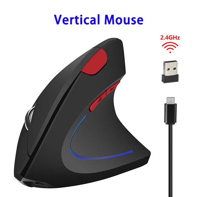 New Trending Wireless Gaming Vertical Ergonomic Optical Mouse 800/1600/2400DPI(Black)