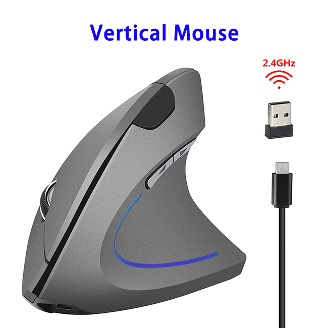 New Trending Wireless Gaming Vertical Ergonomic Optical Mouse 800/1600/2400DPI(Grey)