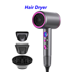 Professional 2000W Double-Layer Air Inlet Aromatherapy Thermo-Control Light Display Hair Dryer with 2 Nozzles and 1 Diffuser