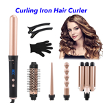 Curling Iron Set 5 In 1 Hair Curler Ceramic Interchangeable Triple Barrel Curling Wand Set (B)